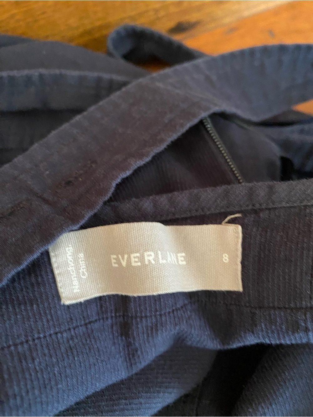 Everlane 8 M navy blue cotton picnic dress midi belt smocked button square neck - Picture 8 of 9